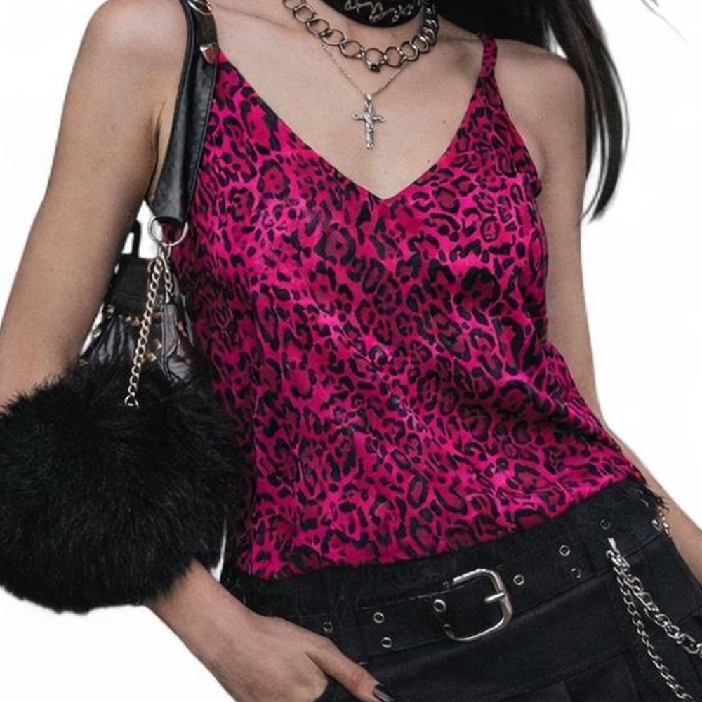 Black Label Chico’s Leopard Print Lace Trim Cami – Y2K Inspired – Size XL